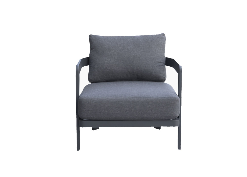 Sofa de 1 plaza Babylon. Aluminio gris antracita y textil gris marino