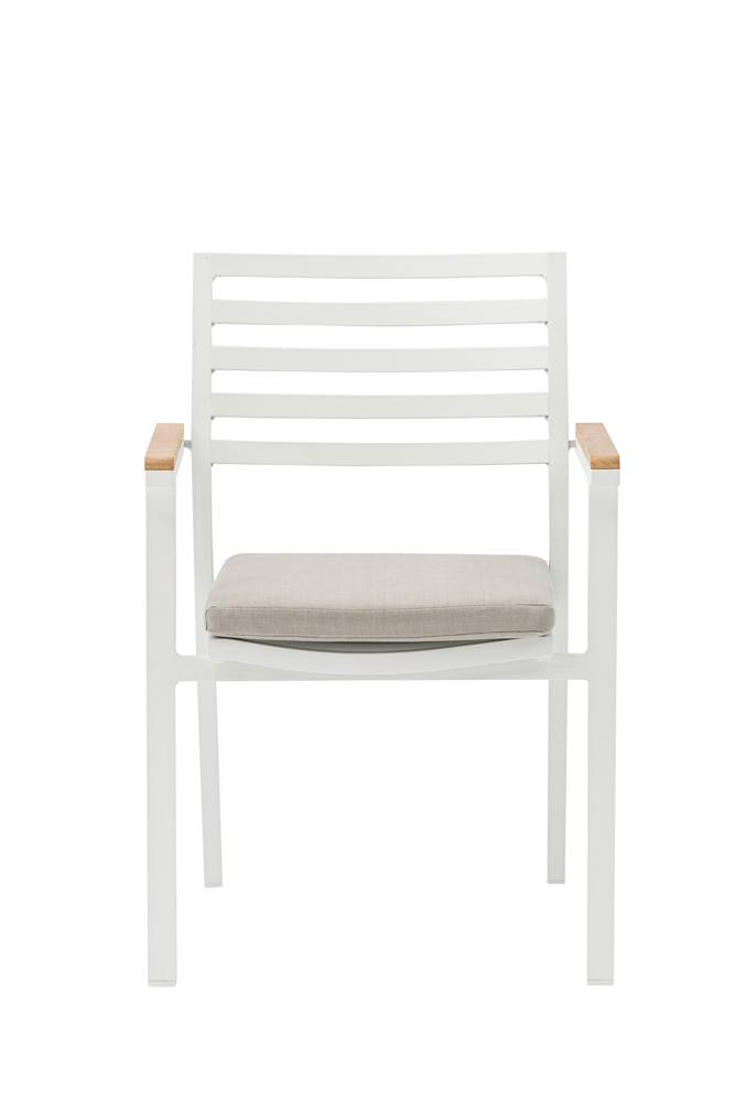 Silla de comedor broome, aluminio blanco  y teca 