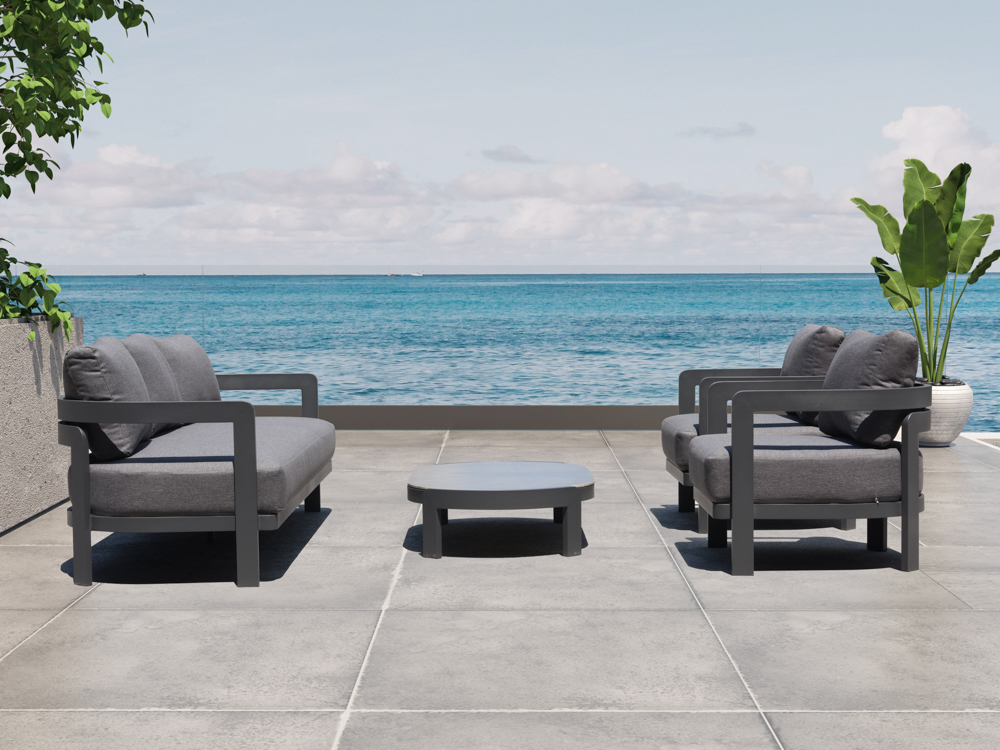 Sofa de 1 plaza Babylon. Aluminio gris antracita y textil gris marino