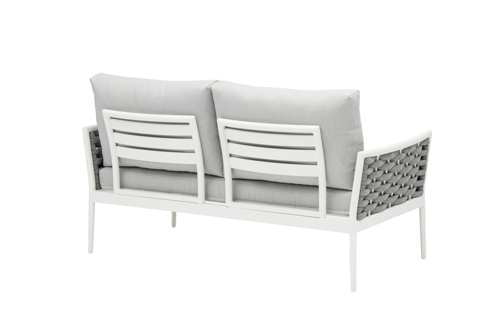 Sofa 2 plazas Walga aluminio blanco cojin gris claro