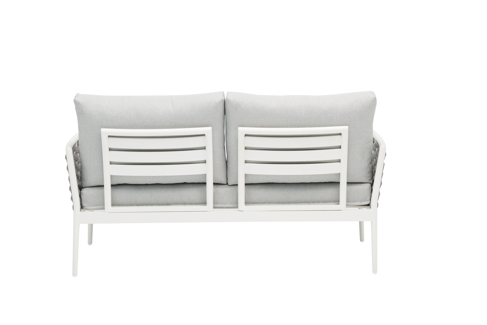 Sofa 2 plazas Walga aluminio blanco cojin gris claro
