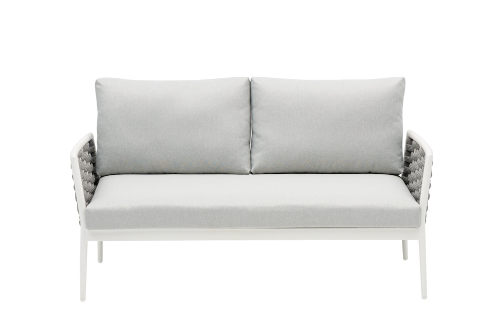 Sofa 2 plazas Walga aluminio blanco cojin gris claro
