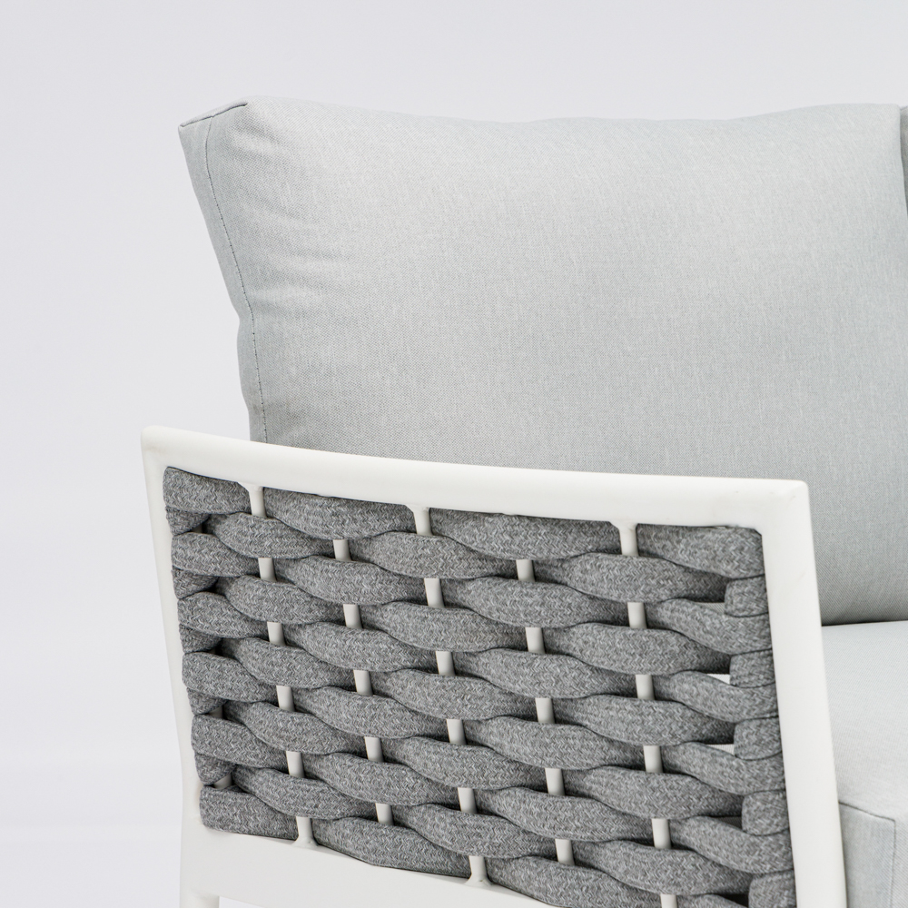 Sofa 2 plazas Walga aluminio blanco cojin gris claro