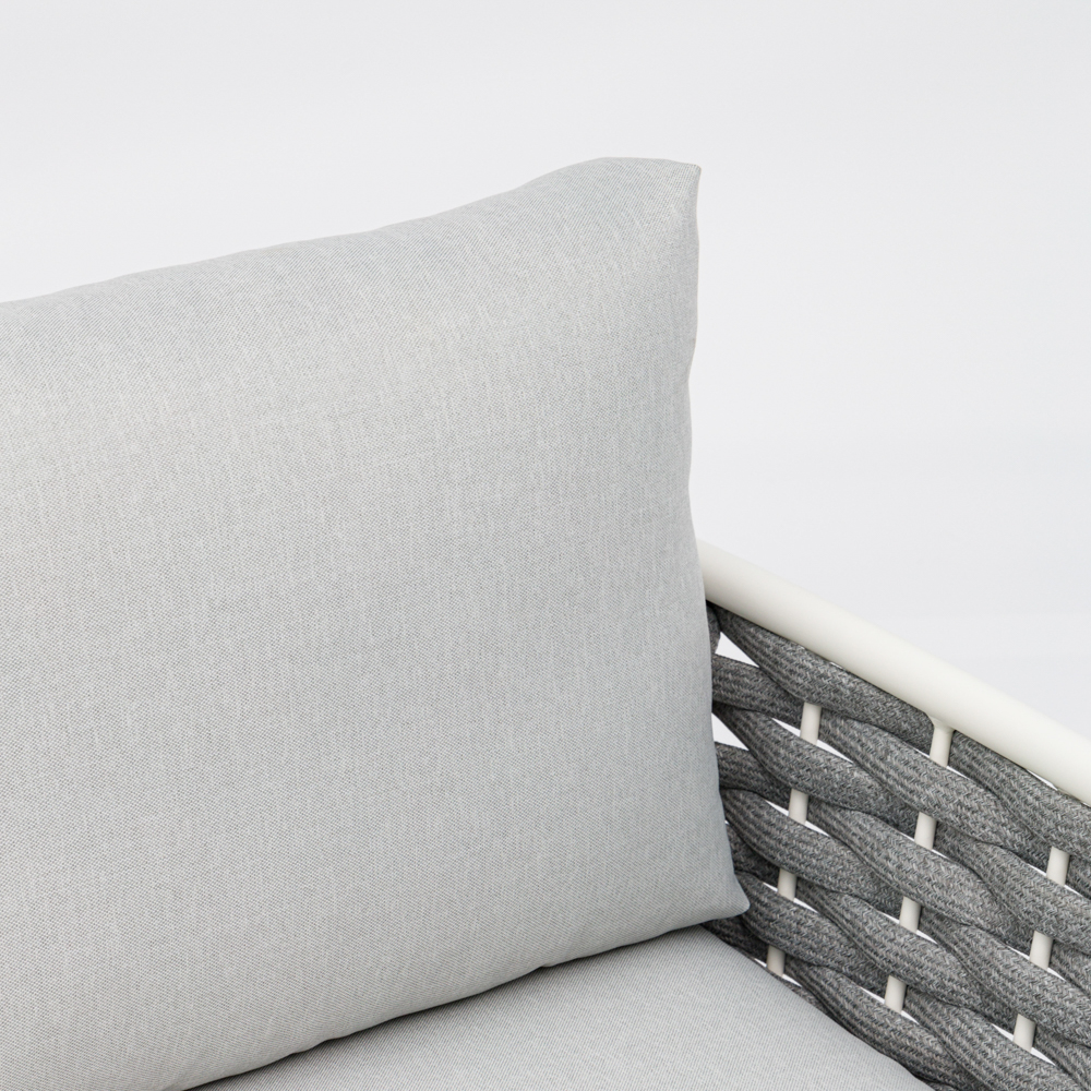 Sofa 2 plazas Walga aluminio blanco cojin gris claro