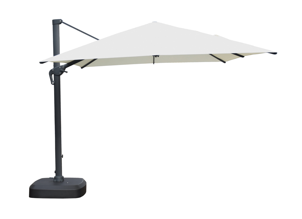 Sombrilla Kioto rectangular 300x400 cm con pie lateral y base rellenable de 150 kg. 