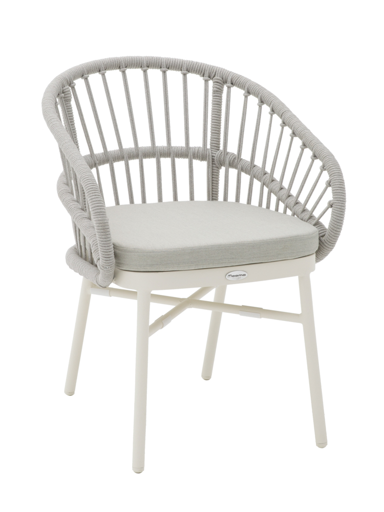 Milton chair with armrests, bone white aluminium and light grey rope