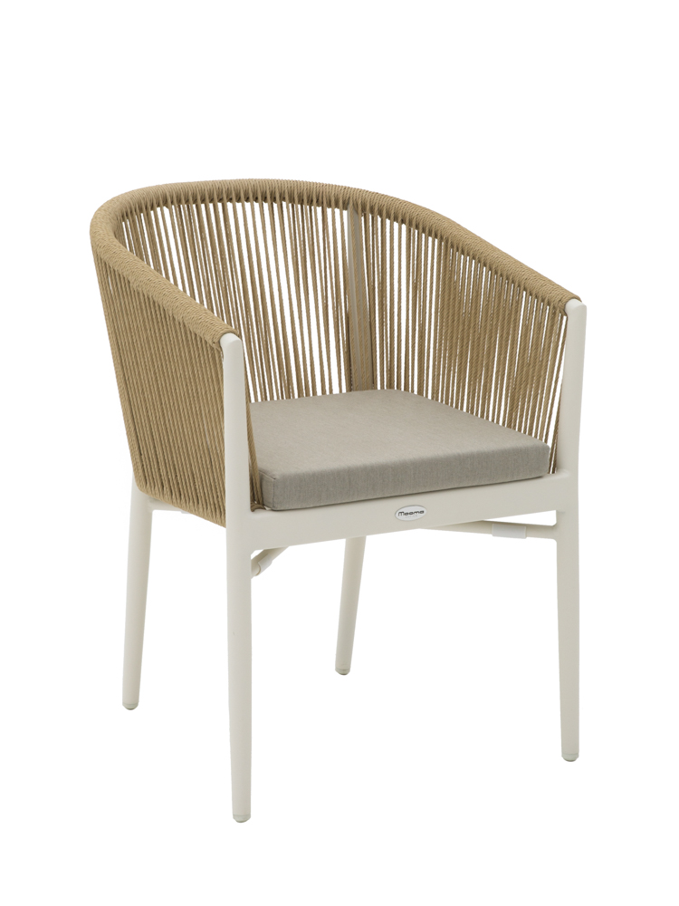 Fairlee chair with armrests in white  bone aluminium and natural braiding
