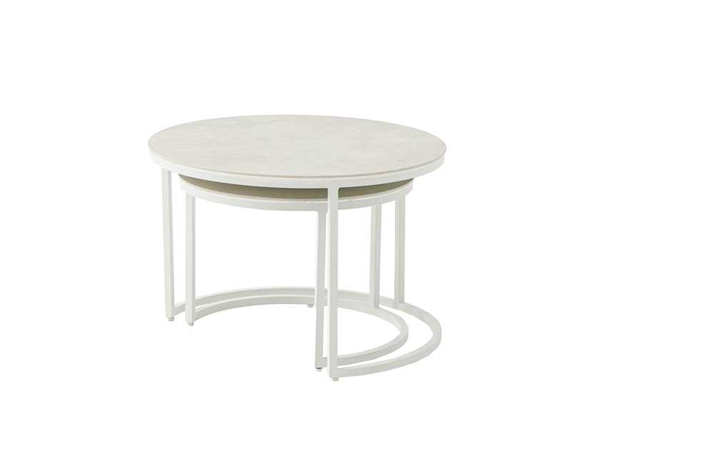 Ensemble de tables d'appoint Albury en aluminium blanc et plateau en verre céramique grège