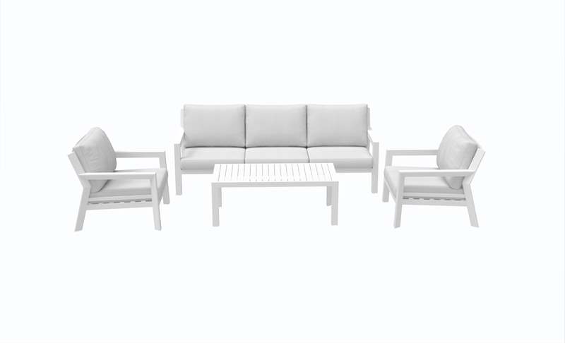 Ensemble de canapés Pakse 4 pièces en aluminium blanc et coussins gris clair