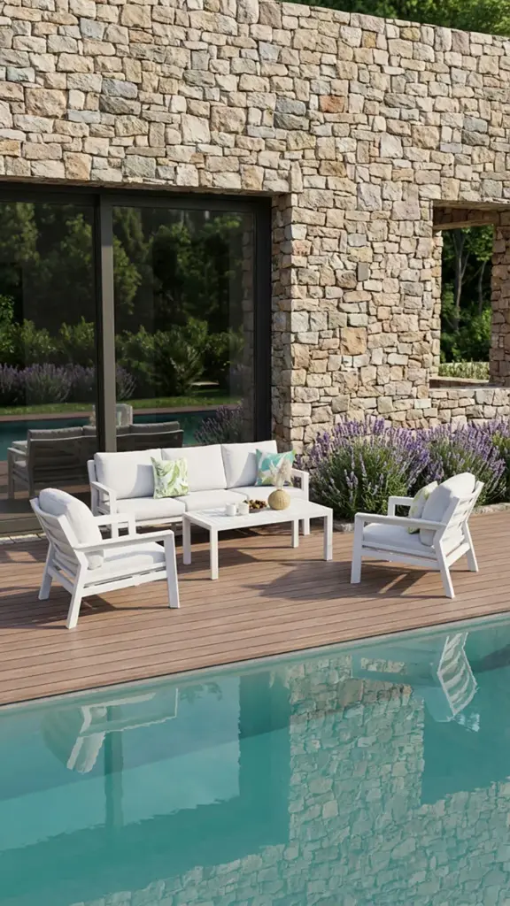 Pakse 4-piece sofa set in white aluminium with light grey cushions