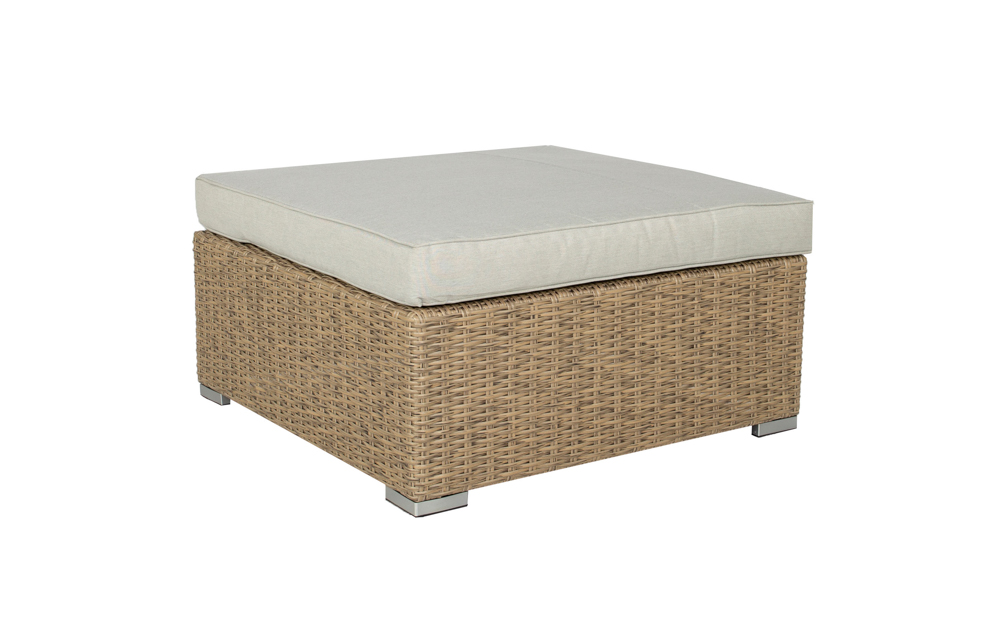 Table / Pouf California en aluminium et rotin synthétique avec verre trempé de 5 mm.