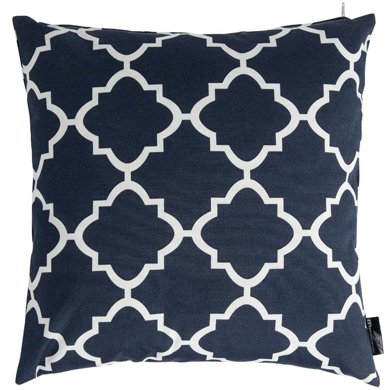 Decorative cushion 45x45x12 cm navy blue / white print