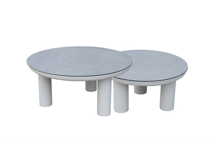 Set de 2 mesas de centro Attica aluminio blanco top cristal cerámico gris