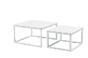 Conjunto de mesas de apoio Silai, em alumínio branco com tampo em porcelana bege.