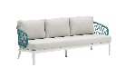 3 seater sofa Isabela white aluminium beige fabric and aqua rope