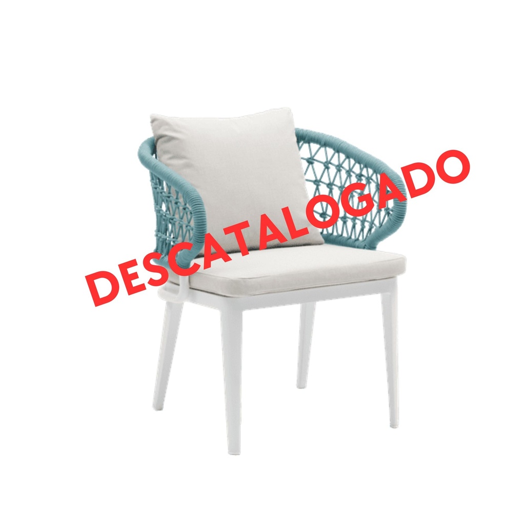 Sillón de comedor Isabela aluminio blanco y textil beige cuerda aqua.