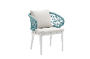 Dining armchair Isabela white aluminium and beige textile rope aqua.