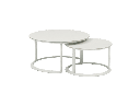 Set mesas redondas auxiliares Isabela aluminio blanco con encimera cerámica beige.