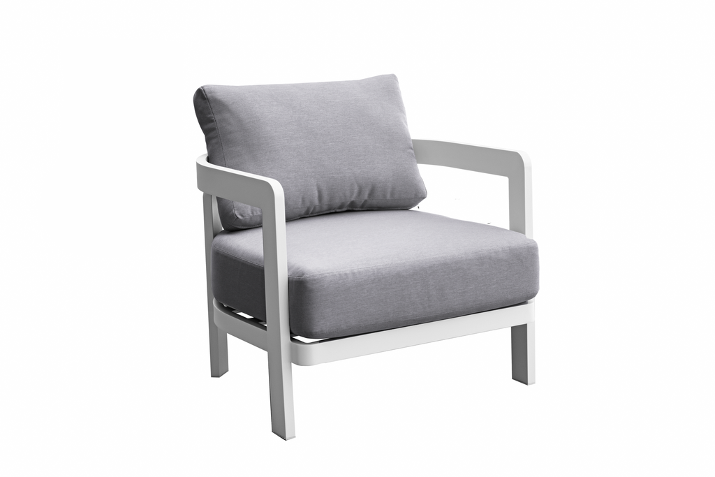 Babylon 1-seater sofa in white aluminium and medium grey fabric