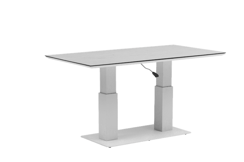 Mesa elevable Isabela 140x75x50/74  aluminio blanco con cristal cerámico gris claro