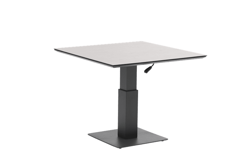 Isabela lift table 90x90x50/74 anthracite aluminium with light grey ceramic glass.