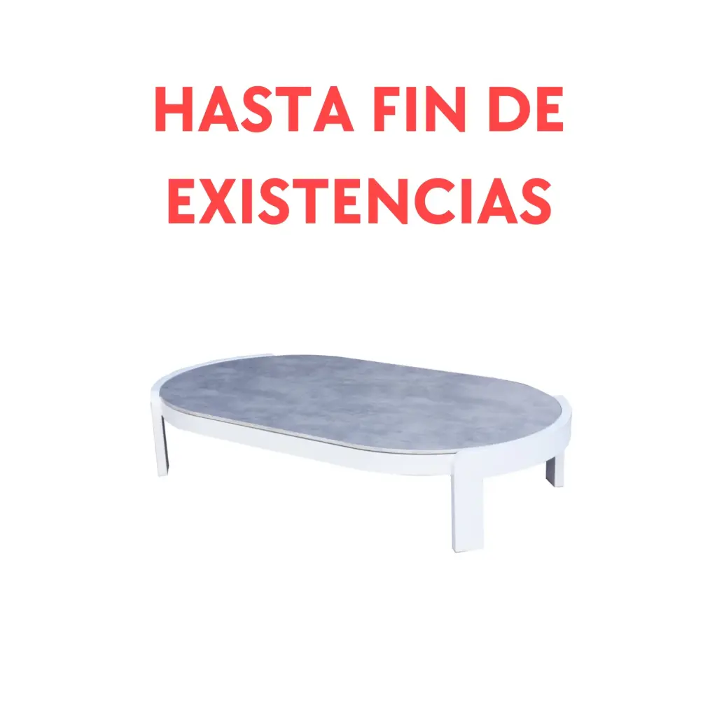 Babylon coffee table in white aluminium with speckled grey ceramic top