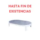 Mesa de centro Babylon, alumínio branco e tampo de cerâmica cinza com pintas.