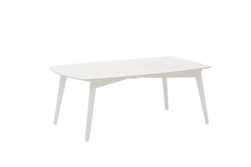 Mesa de centro Nelayan 120x70 em alumínio branco com tampo em porcelana branca