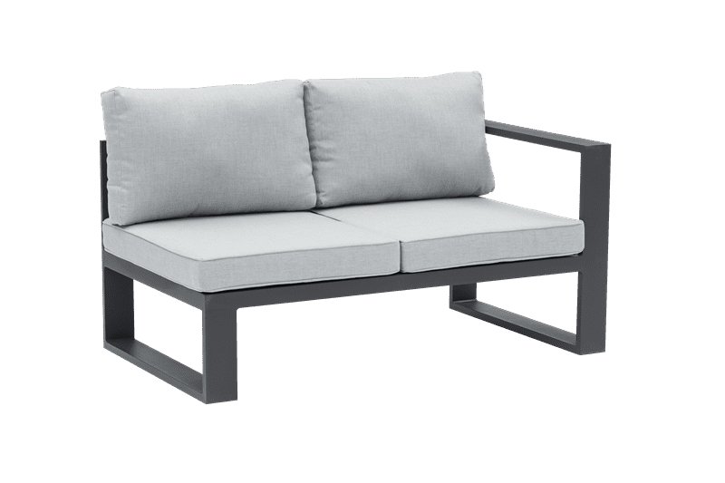 Module Niland 2 places avec accoudoir droit, aluminium anthracite et sellerie gris moyen.