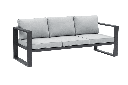 Canapé 3 places Niland en aluminium anthracite avec coussins gris moyen.