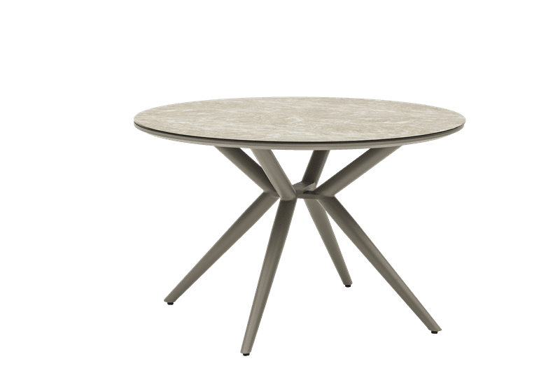 Mesa redonda Orick Ø 120 cm, alumínio taupe, vidro cerâmico bege.