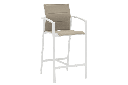 Tabouret de bar ORICK en aluminium blanc et tissu taupe.