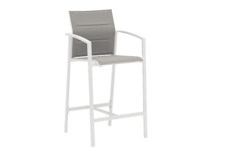 Sillón para barra de bar ORICK aluminio blanco y textilene gris
