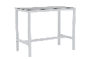 Table haute de bar Meridian 130 x 70 cm en aluminium blanc et verre céramique gris clair.