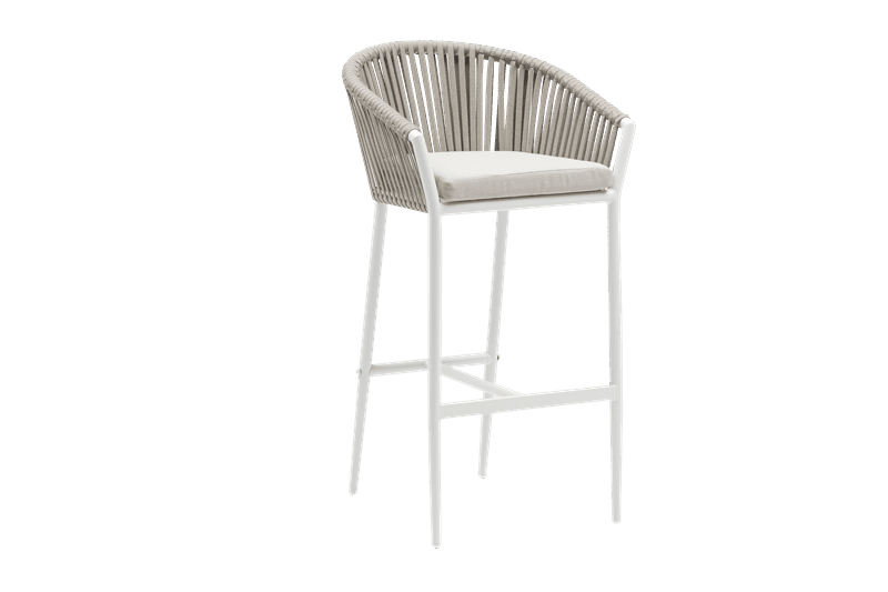 Bar stool Ukiah white aluminium bar chair with rope and cushion greige