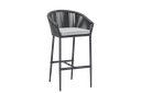 Fauteuil de bar Ukiah en aluminium et corde anthracite avec coussin gris moyen.