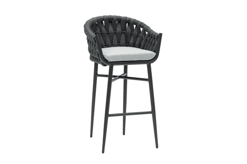 Sillón para barra de bar Meridian aluminio y cuerda antracita con cojín gris  medio