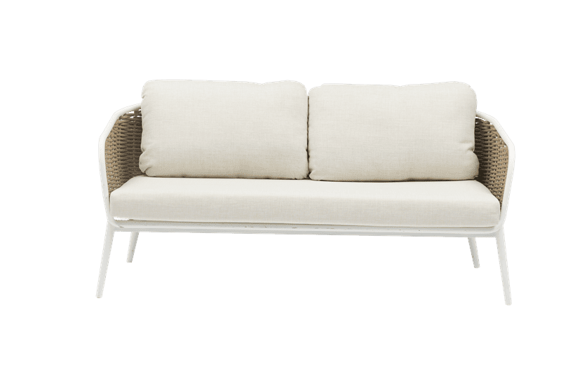 Sofá 2 plazas Irvine aluminio blanco cuerda taupe cojín beige