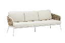 Canapé 3 places Irvine, aluminium blanc, corde taupe, coussin beige.