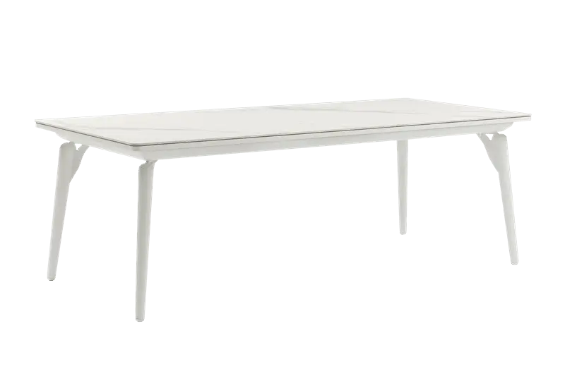 Mesa de comedor Irvine 220x100 cm aluminio blanco top porcelánico blanco