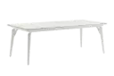 Table de salle à manger Irvine, 220x100 cm, en aluminium blanc avec un plateau en porcelaine blanche.