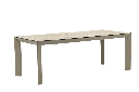 Mesa de jantar Orick, 210*90 cm, em alumínio taupe e vidro cerâmico bege.