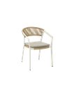 Appelton chair with armrests in white aluminium and natural wickerwork