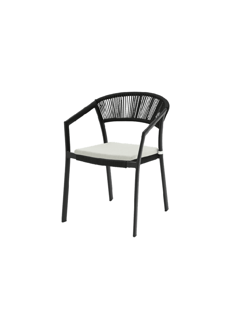 Chaise avec accoudoirs Appelton en aluminium noir et tressage noir.