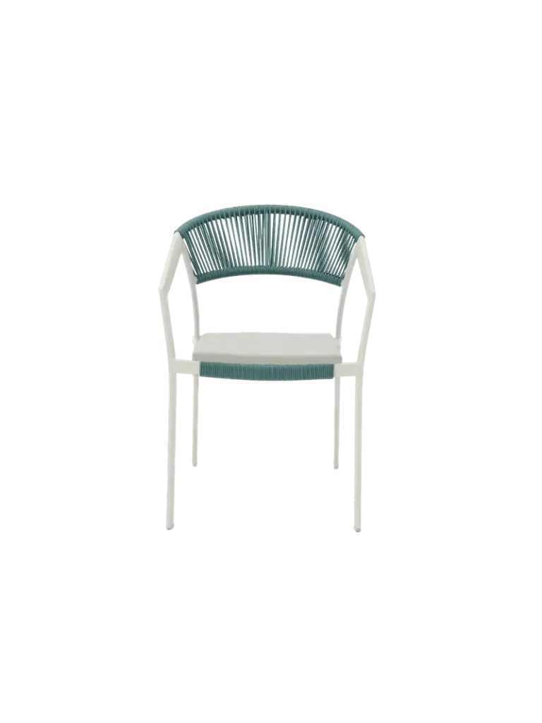 Silla con brazos Appelton aluminio blanco bone y trenzado aqua 
