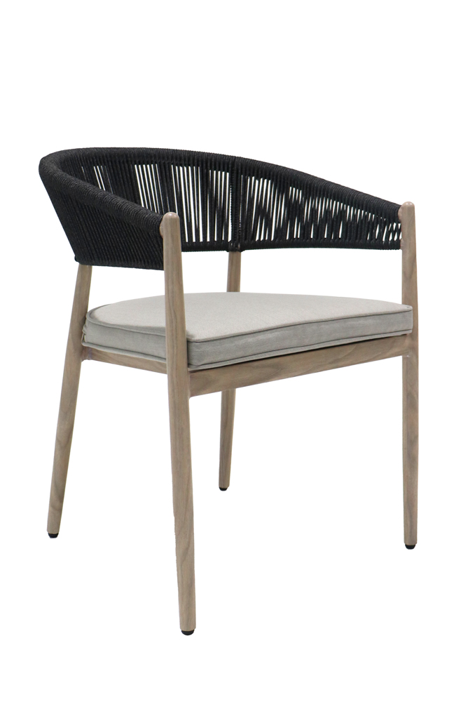 Sillon de  comedor Sunset aluminio ef.madera y cuerda antracita