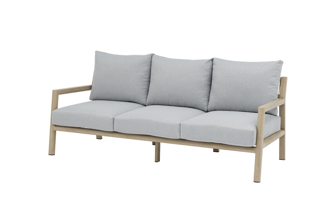 Harmony 3-seater sofa in aluminium with wood effect and natural rope
