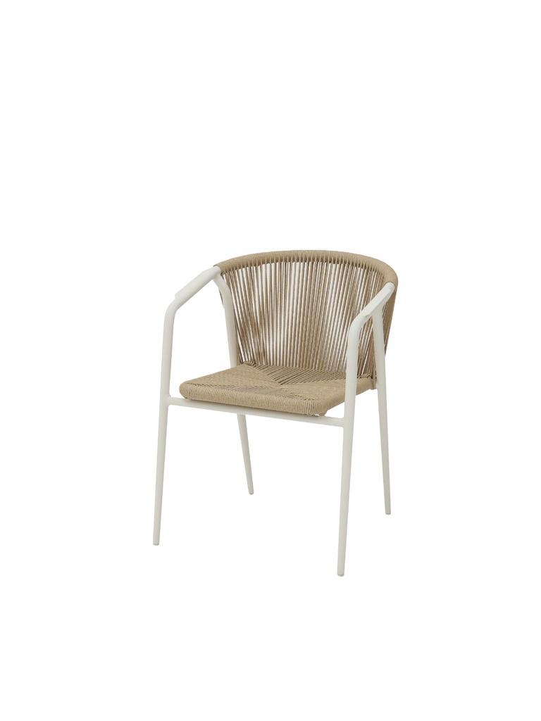 Silla con brazos Indiana aluminio blanco bone y trenzado natural.