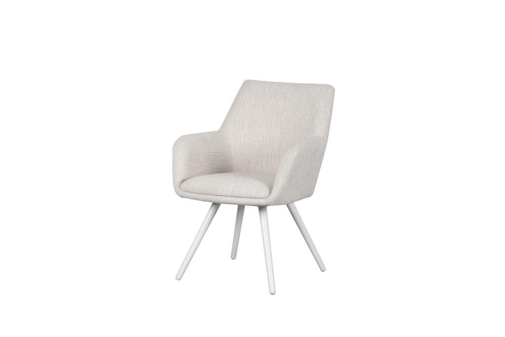 Dining chair Eren white aluminium beige textile.