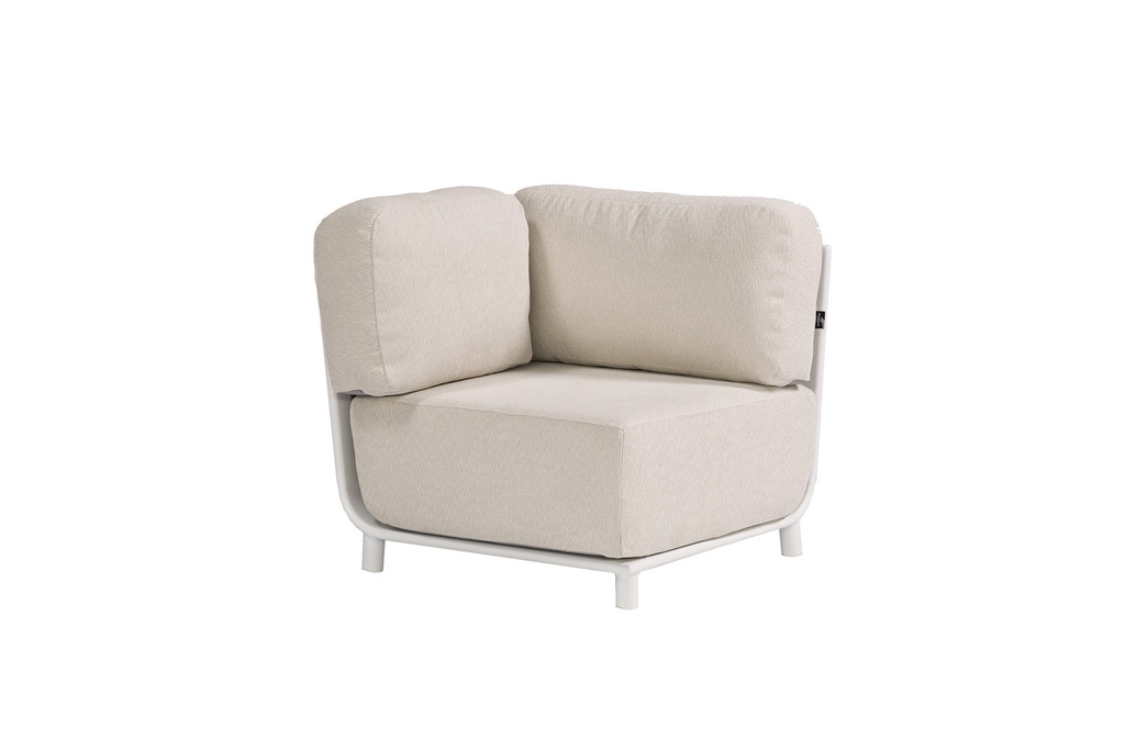 Carson corner module in white aluminium with beige fabric